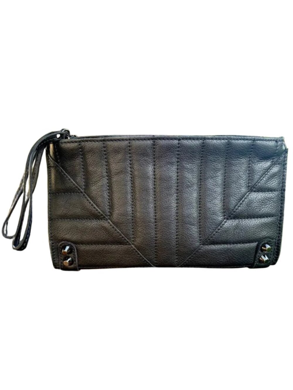 Linea Pelle Oversized Ribbed Moto Leather Clutch - Dual Wristlet Straps